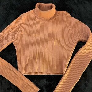Hera Collection Ribbed MIDI/Cropped Turtleneck Sweater in mauve/pink